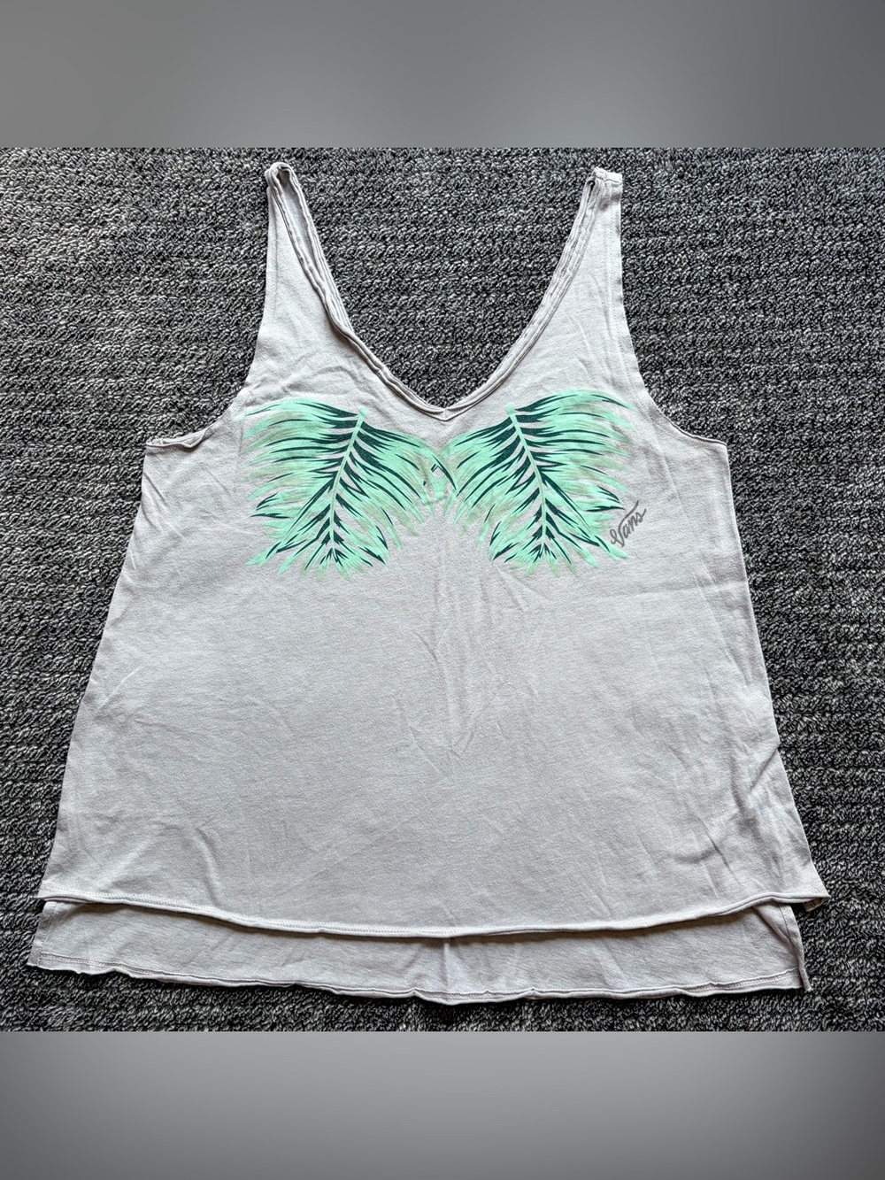 VANS Women’s Tropical Leaf Tank Top - Gray V-Neck W/ Green Palm Leaves, Size L